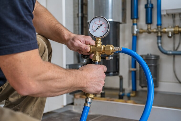 Pressure gauge on a water supply pipe